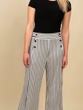 Robert Louis Black and White Vertical Stripe Wide-Leg Pants